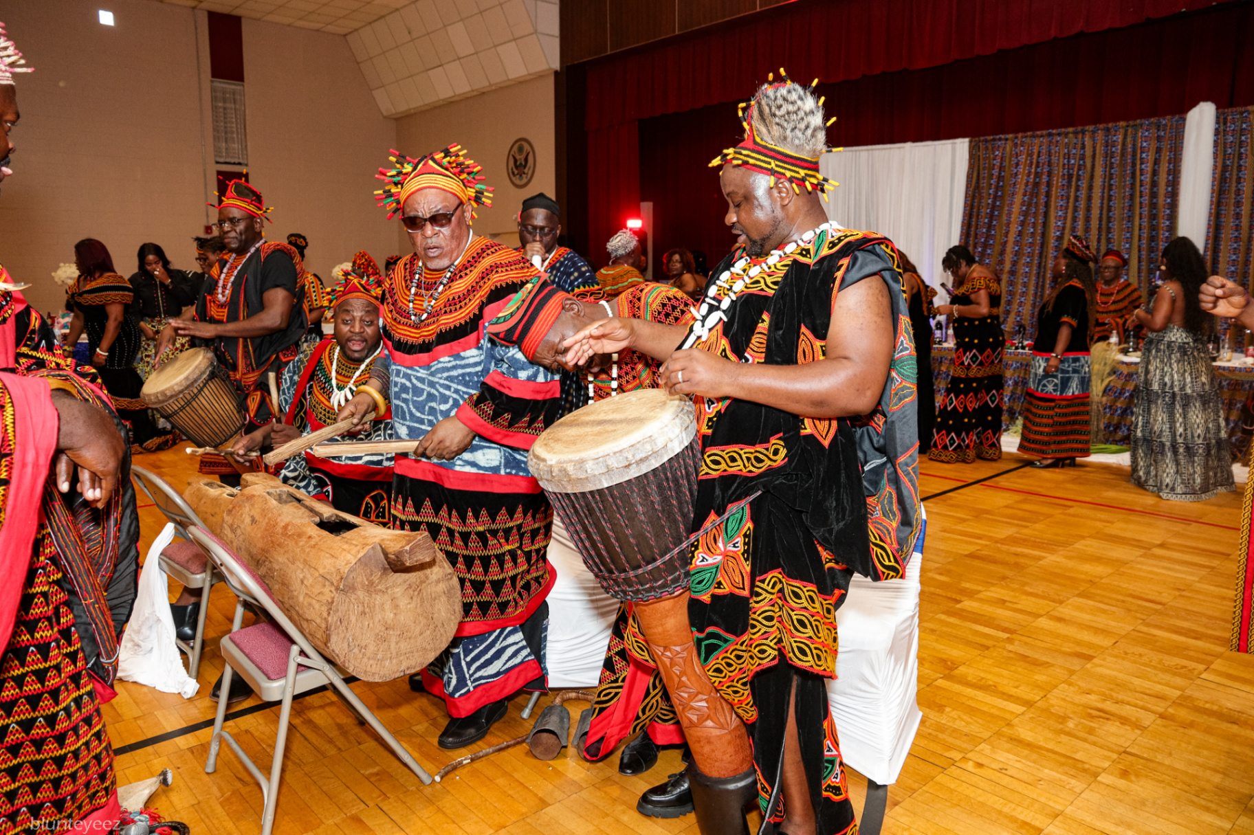 Dancers and drummers in full traditional dress